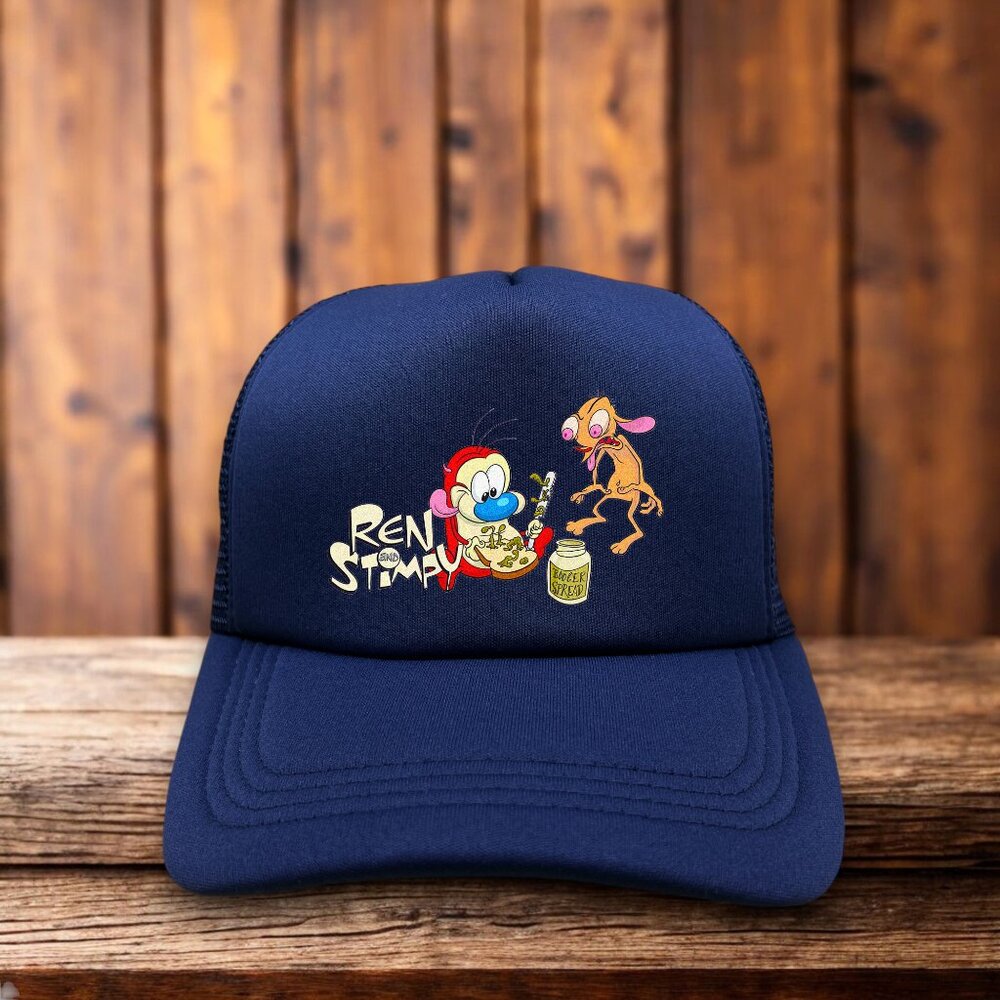 Ren And Stimpy Unisex Trucker Hat Blue Snapback Nose Goblins Baseball Cap